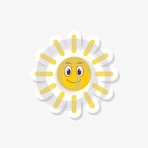 Cute sun with smile sticker icon isolated on white background