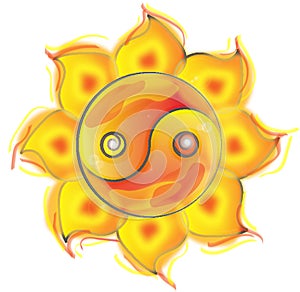 Cute sun, sun with the yin yang symbol