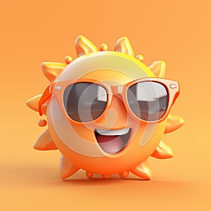 Cute sun with sunglasses and smiling in 3d render