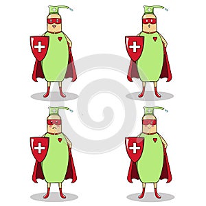 Cute super handsanitizer mascot on isolated white background