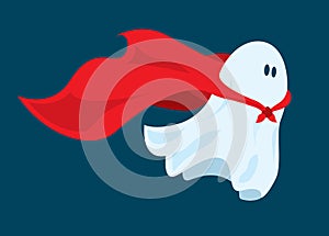 Cute super hero ghost flying with cape