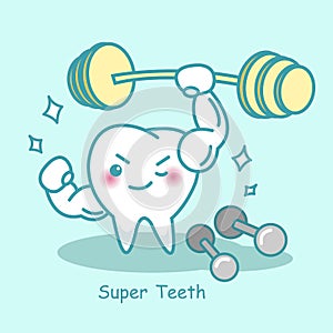 Cute super teeth with dumbbell