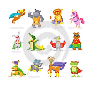 Cute superhero animal kids with a superhero cape and masks.