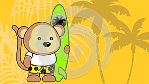 Surfer ape kid cartoon summer tropical background