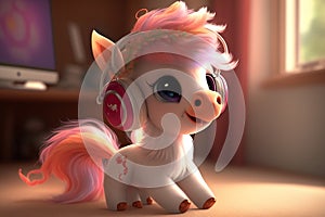 a cute and sweet cartoon style white fairy baby horse, sweet smile, a cute and sweet cartoon style white fairy baby horse, sweet s