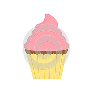 Cute sweet chocolate cupcake with pink icing