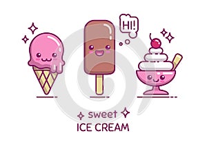 Cute sweet ice cream characters.