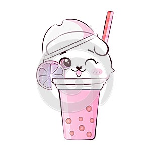 Cute sweet kitty cat in ice crem. Vector illustration.