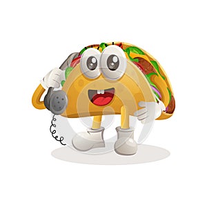 Cute taco mascot pick up the phone, answering phone calls