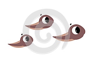 Cute Tadpole Character with Big Eyes Swimming Vector Illustration