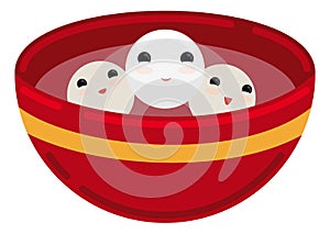 Cute tangyuan desserts in a bowl in flat style, Vector Illustration