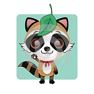 Cute tanuki  raccoon dog  waving