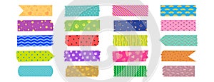 Cute tape washi, adhesive masking paper, japanese colorful scotch, scrapbook pattern, decoration frame with color texture, craft