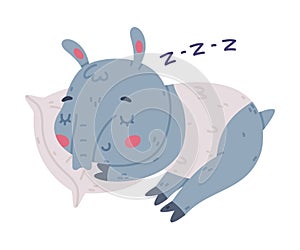 Cute Tapir Animal with Proboscis Cuddling on Pillow and Sleeping Vector Illustration