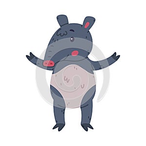 Cute Tapir Animal with Proboscis Standing and Smiling Vector Illustration