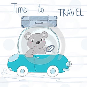 Cute teddi bear on the road vector illustration