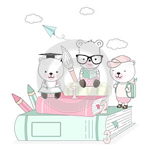 Cute teddy bear animal cartoon back to school illustration