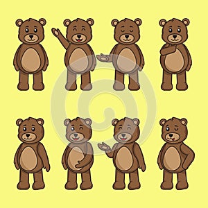 cute teddy bear cartoon set funny in different pose