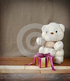 Cute Teddy Bear with Elegance Golden Gift Box