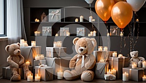 Cute teddy bear gift brings joy to childhood celebration generated by AI