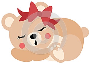 Cute teddy bear girl with bow sleeping