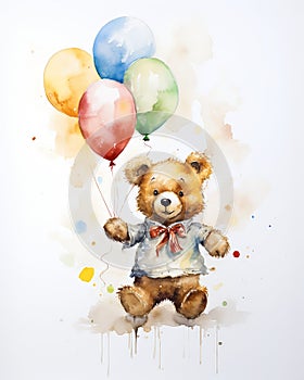 Cute teddy bear holding balloons for a birthday boy