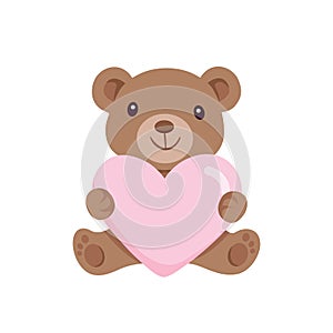 Cute Teddy Bear Holding Heart Shape Object