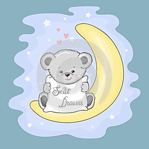 Cute Teddy Bear on the moon. Sweet dreams