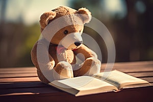 Cute teddy bear reading a book. Generate ai