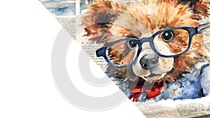 cute teddy bear reading newspaper in watercolor design