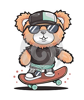 Cute Teddy bear rides skateboard vector isolated.