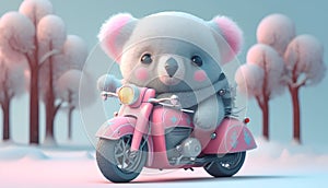 Cute teddy bear on a scooter. 3D rendering