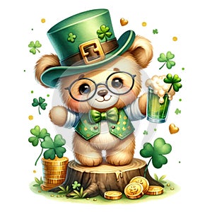 Cute Teddy Bear St Patrick\'s Day Clipart Illustration AI Generative