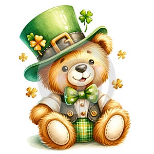 Cute Teddy Bear St Patrick\'s Day Clipart Illustration AI Generative