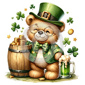 Cute Teddy Bear St Patrick\'s Day Clipart Illustration AI Generative