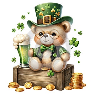 Cute Teddy Bear St Patrick\'s Day Clipart Illustration AI Generative