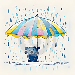 Cute Teddy Bear Standing Alone on Rainy Day, Muted Watercolors Generative Ai