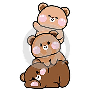 Cute teddy bear stay on top each other greeting.Wild animal