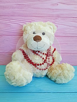 Cute teddy bear toy in beads color wooden