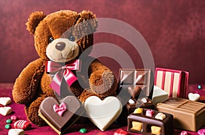Cute Teddy Bear Toy. Valetine Day Gifts Illustration. Generative AI