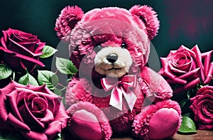 Cute Teddy Bear Toy. Valetine Day Gifts Illustration. Generative AI