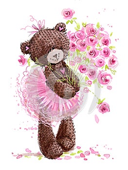 Cute teddy bear watercolor illustration. photo