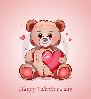 cute teddy teddy bear with a heart in pink color in a flat style. love concept. flat vector illustration