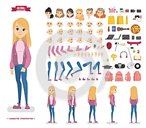 Cute teen girl character set for animation