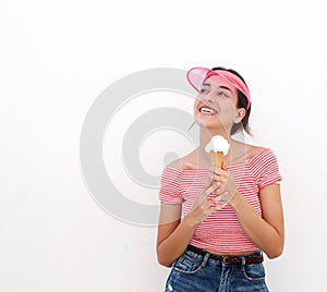 Cute teen girl holding ice cream cone