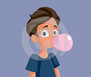 Cute Teenage Boy Chewing Bubble Gum Vector Illustration