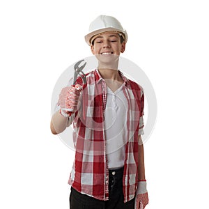 Cute teenager boy over white background