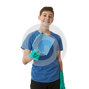 Cute teenager boy over white background