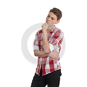 Cute teenager boy over white isolated background