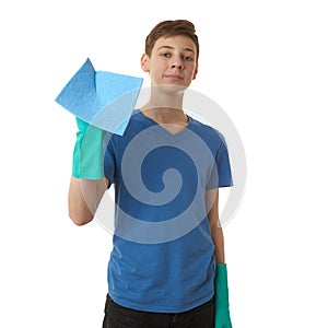 Cute teenager boy over white isolated background